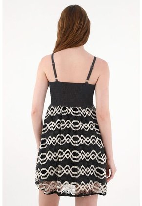 Tennis Vestido Corto Con Volumen Y Falda Tejida Negro Para Mujer