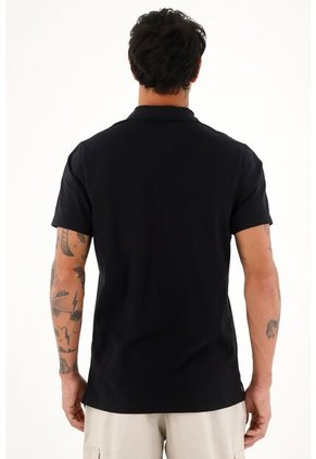 Tennis Polo Negra Con Raqueta Bordada Para Hombre