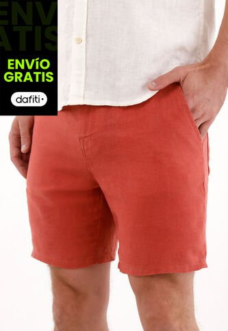 Tennis Bermuda En 100% Lino Naranja Para Hombre Tennis