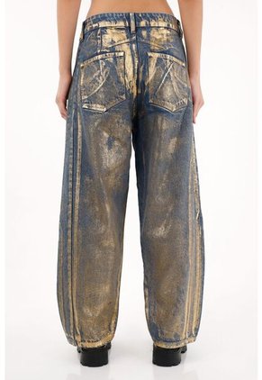 Tennis Jean Horseshoe De Tiro Bajo Con Foil Dorado Para Mujer