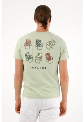 Tennis Camiseta Verde Estampada En Espalda Para Hombre