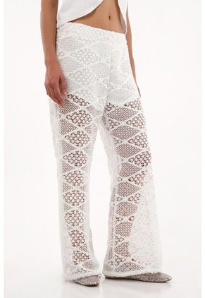 Tennis Pantalón Wide Leg En Tejido Abierto Crudo Para Mujer