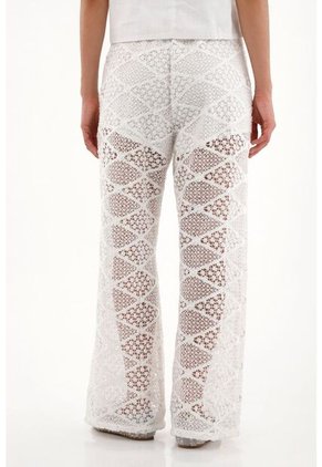 Tennis Pantalón Wide Leg En Tejido Abierto Crudo Para Mujer