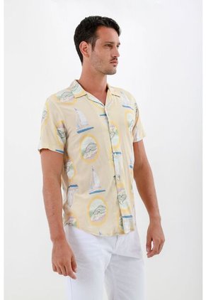 Camisa Estampada Amarilla Para Hombre