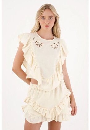 Tennis Camisa Manga Sisa Con Boleros Crudo Para Mujer