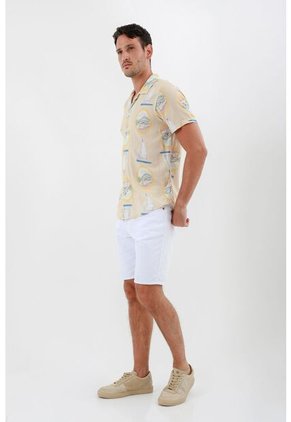 Camisa Estampada Amarilla Para Hombre