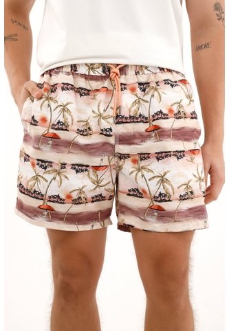 Tennis Pantaloneta De Baño Con Estampado De Palmeras De Silueta Amplia Para Hombre Tennis