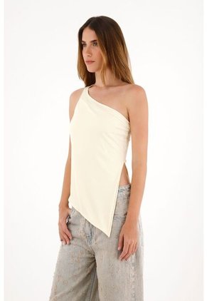 Tennis Camiseta En Rib De Un Solo Hombro Crudo Para Mujer