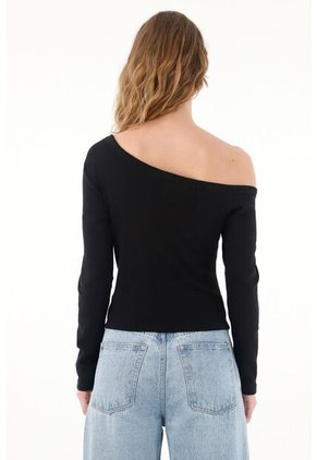 Tennis Camiseta Negra Con Escote Asimétrico Para Mujer