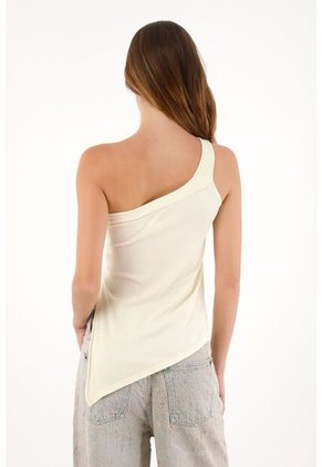 Tennis Camiseta En Rib De Un Solo Hombro Crudo Para Mujer