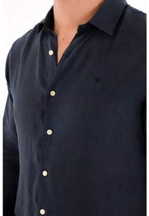 Tennis Camisa En 100% Lino Manga Larga Azul Para Hombre