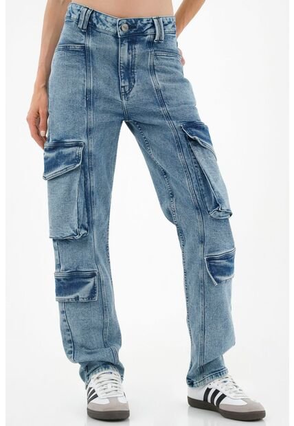 Jean Estética Cargo Azul Para Mujer