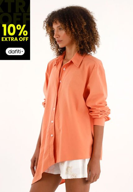 Camisa Naranja Cuello Clásico En Algodón 100% Para Mujer