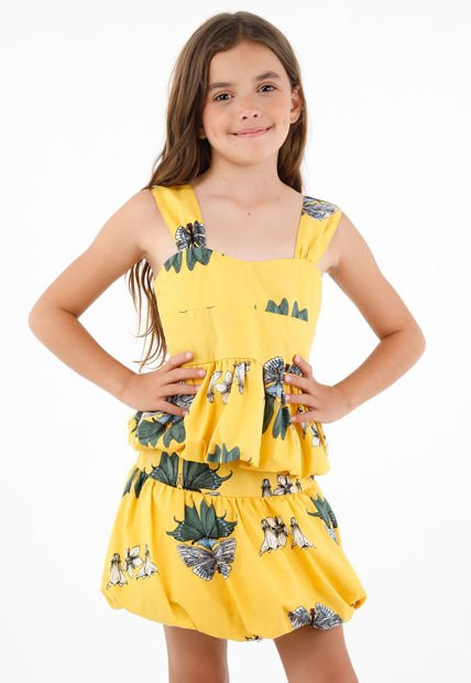 Camisa Amarilla Con Escote Recto Para Niña
