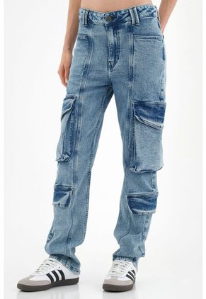 Jean Estética Cargo Azul Para Mujer