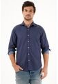 Tennis Camisa Azul Oscura Regular Fit Preteñida Para Hombre de Tennis