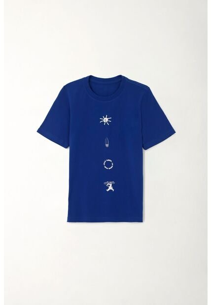 Camiseta Básica Estampada Azul Para Niño