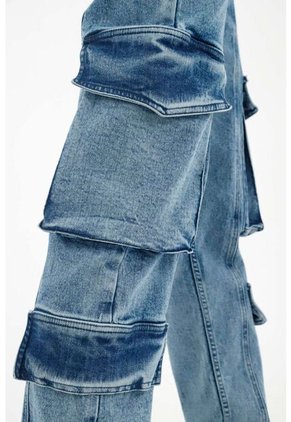 Jean Estética Cargo Azul Para Mujer