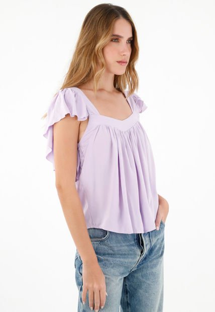 Camisa Morada De Escote Recto En Chalis Para Mujer