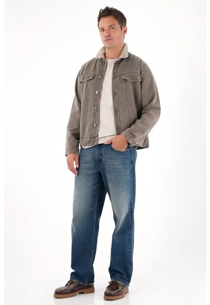 Tennis Jean Loose Tiro Medio Azul Con Textura Lisa Para Hombre