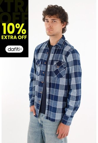 Tennis Camisa Leñadora Con Bolsillos Azul De Silueta Amplia Para Hombre Tennis