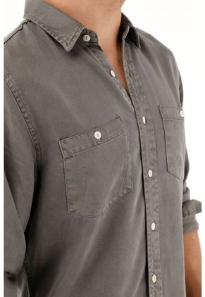 Tennis Camisa Clásica Gris Con Bolsillos Delanteros Para Hombre