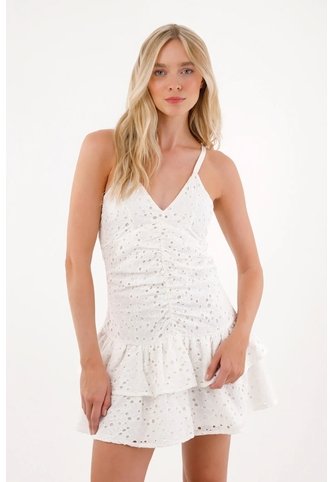 Tennis Vestido Corto En Ojalillo Crudo De Ajuste Cómodo Para Mujer Tennis