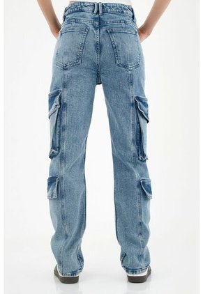 Jean Estética Cargo Azul Para Mujer