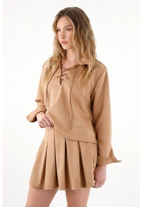 Tennis Camisa En Suede Café Para Mujer