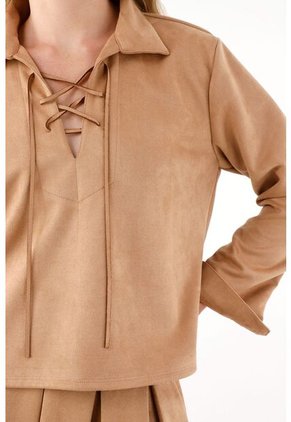 Tennis Camisa En Suede Café Para Mujer