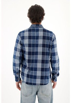 Tennis Camisa Leñadora Con Bolsillos Azul Para Hombre