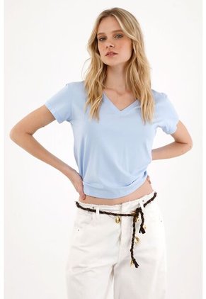 Tennis Camiseta Básica Cuello En V Azul Para Mujer