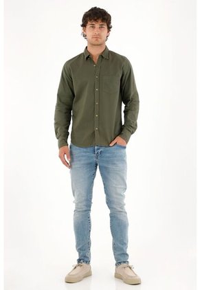 Tennis Camisa Oxford Manga Larga Verde Para Hombre