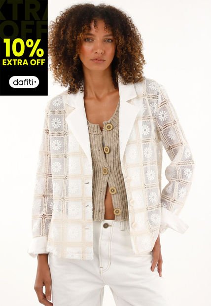 Chaqueta Tipo Blazer Con Detalles Tejidos Para Mujer