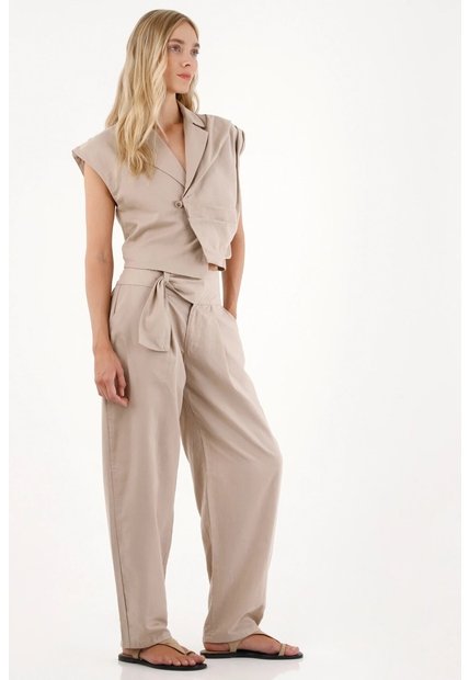 Tennis Pantalón Con Detalle De Cinturón Gris Para Mujer