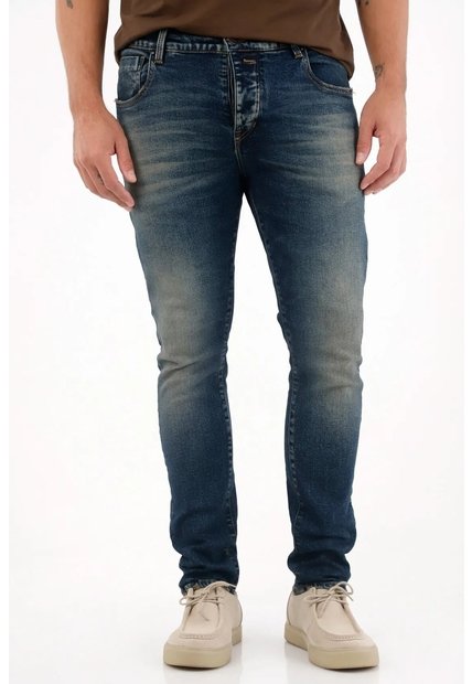 Tennis Jean Skinny Con Desgastes Azul Para Hombre