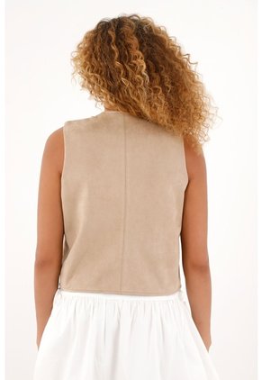 Chaleco En Suede Con Flecos Y Ovejero Para Mujer