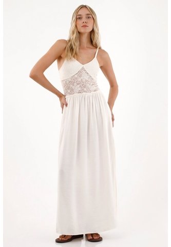 Tennis Vestido Largo Con Detalle De Encaje Crudo Para Mujer Tennis