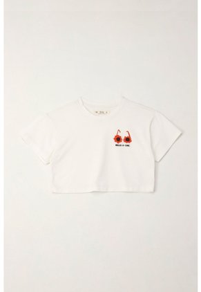 Camiseta Manga Corta Con Mini Print Crudo Para Niña