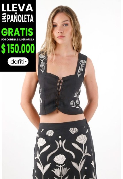 Tennis Camisa Tipo Corsé En Lino 100% Negra Para Mujer