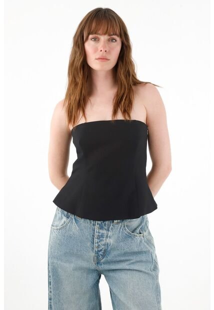 Tennis Camisa Strapless En Silueta A Negra Para Mujer