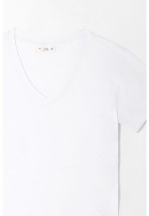 Tennis Camiseta Para Mujer De Algodón Blanca De Fit Relajado Con Escote En V