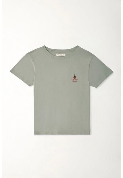 Tennis Camiseta Básica Con Estampado De Cerezas Gris Para Mujer