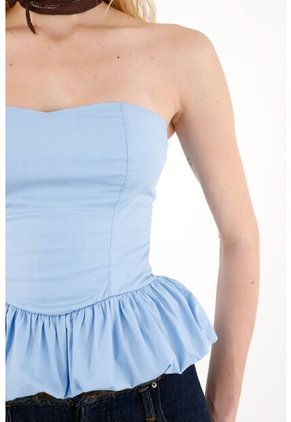 Tennis Camisa Strapless Con Ruedo Englobado Azul Para Mujer