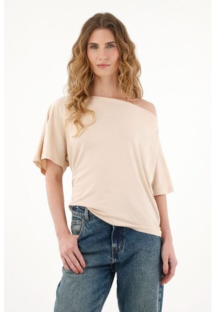 Tennis Camiseta Crudo Con Escote Drapeado Para Mujer