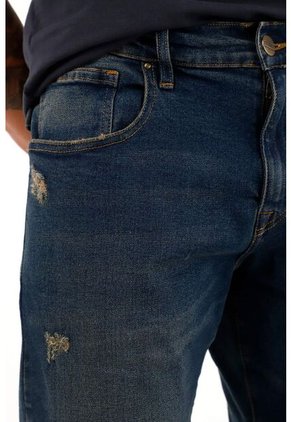 Tennis Jean Recto Tiro Medio Azul Con Realce En Las Costuras Para Hombre