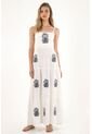 Tennis Vestido Largo Con Vuelo Y Apliques Bordados Crudo De Silueta Ajustada Para Mujer de Tennis