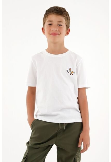 Camiseta Con Bordado Decorativo Blanca Para Niño