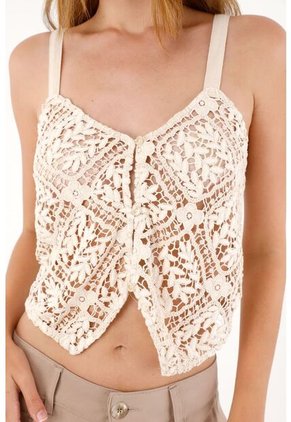 Tennis Camisa Crop En Tela Tejida Crudo Para Mujer