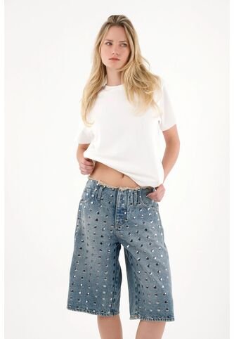 Tennis Bermuda Larga Con Taches Azul Para Mujer Tennis